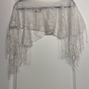 White Lace Fringe Boho Shawl